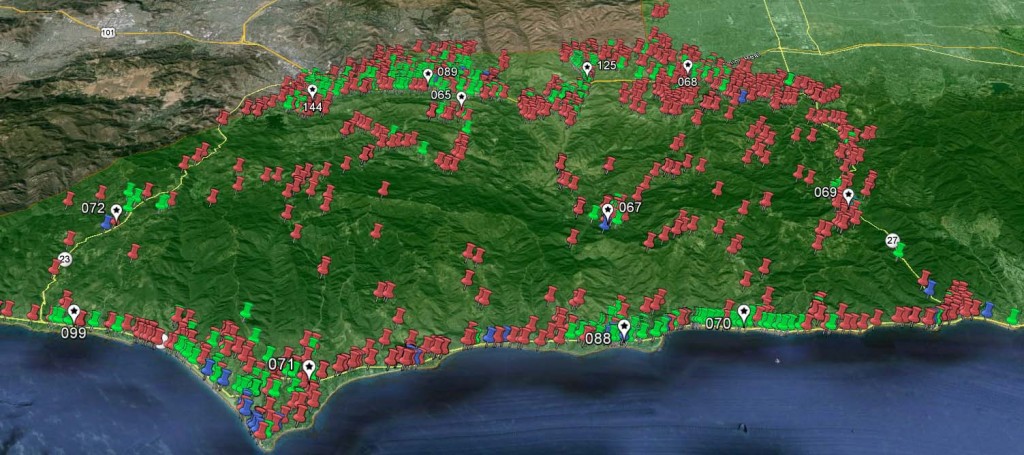 Red pins represent incidents with on‐scene times in excess of 300 seconds with green under 300 seconds